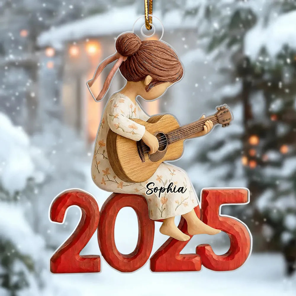 Personalized Girl Guitar Ornament - Custom Name 2025 Keepsake Ornament MagicInPrints