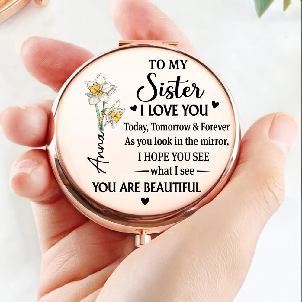 Personalized Compact Mirror for Sister - Sentimental Gift with Engraved Message Beauty Tools MagicInPrints