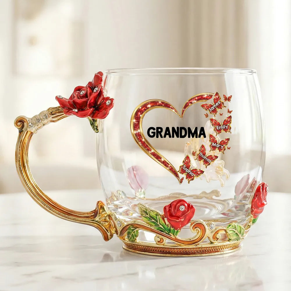 Personalized Glass Tea Mug for Grandma with Floral Design - Mother's Day Gift Cup MagicInPrints