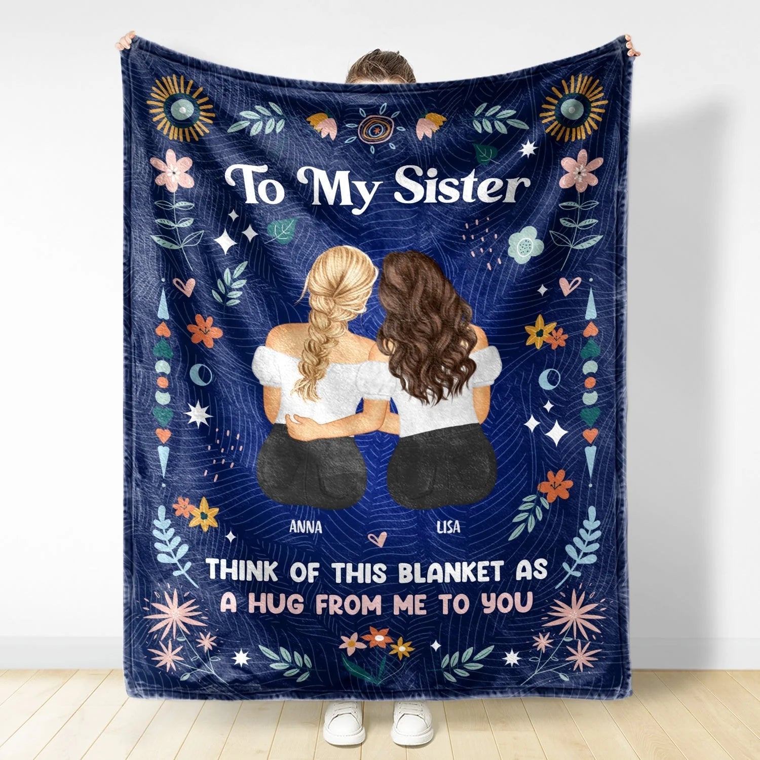 Personalized Sister Blanket - Cozy Gift with Custom Names - Holiday Sentiment Blanket MagicInPrints