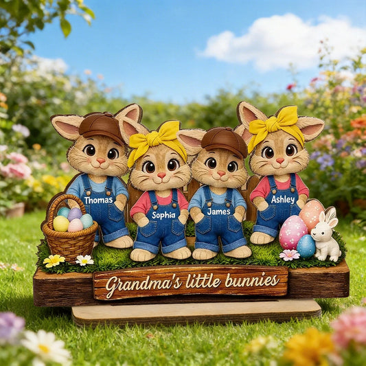 Personalized Bunny Family Garden Statue for Grandma - Easter Decoration Plaque MagicInPrints