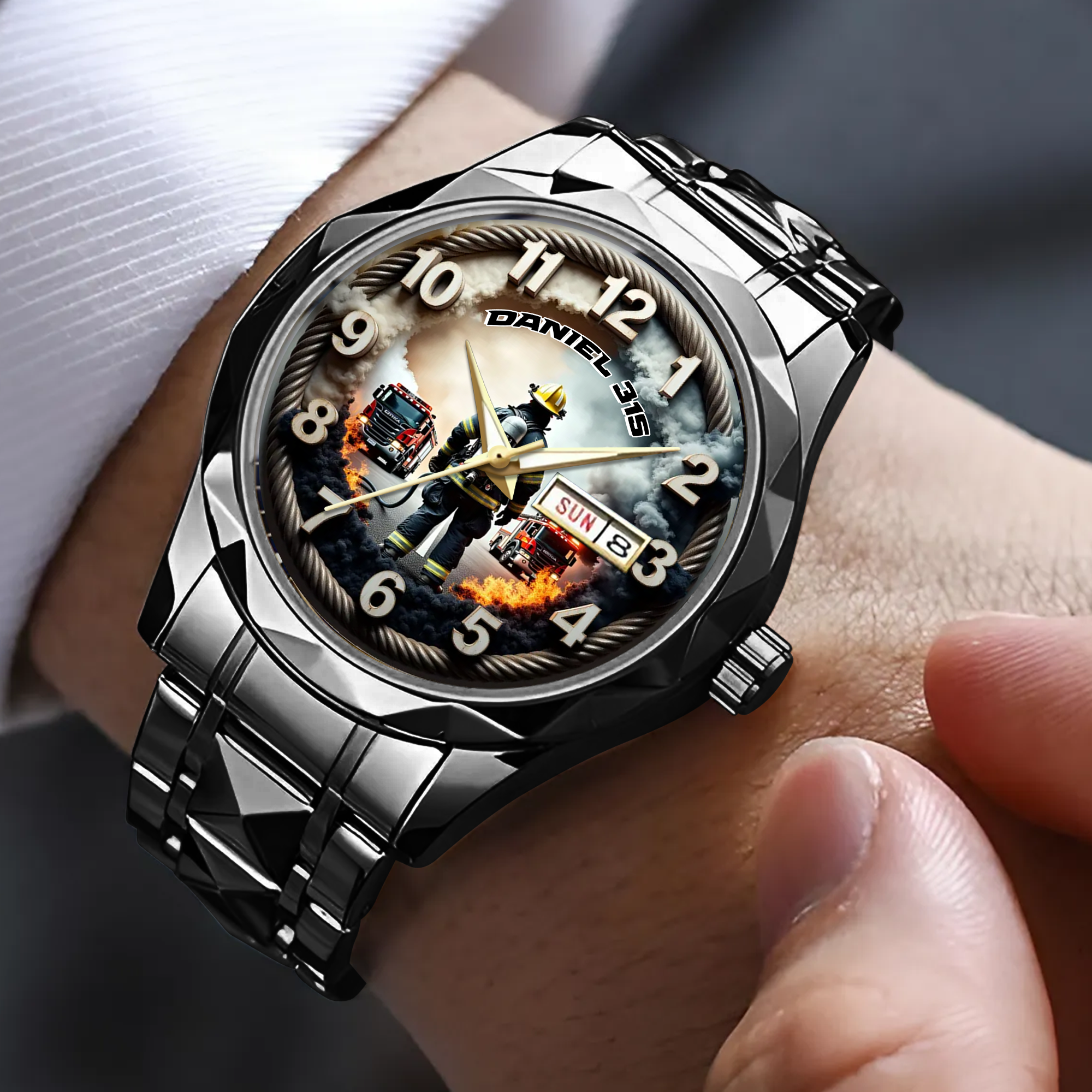 “For the Brave Hero” – Personalized Firefighter Men’s Watch