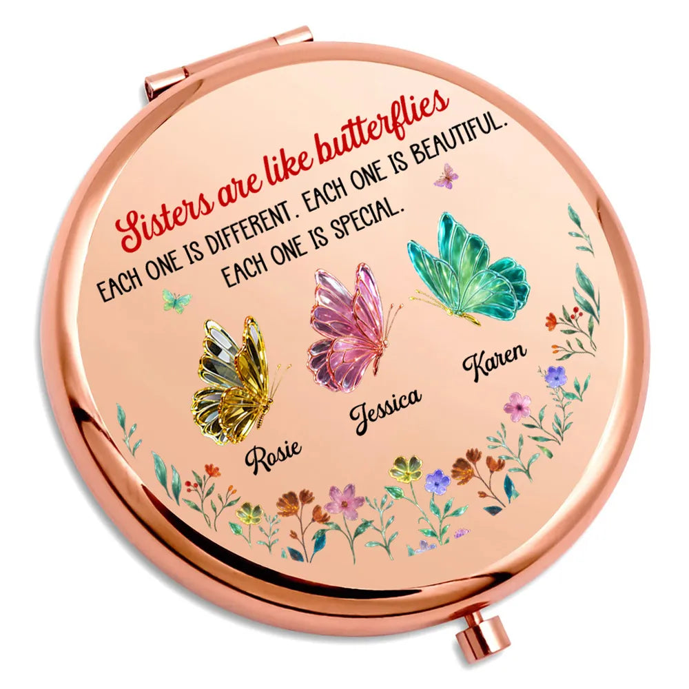 Personalized Compact Mirror for Sisters with Butterfly Design - Sentimental Gift Beauty Tools MagicInPrints