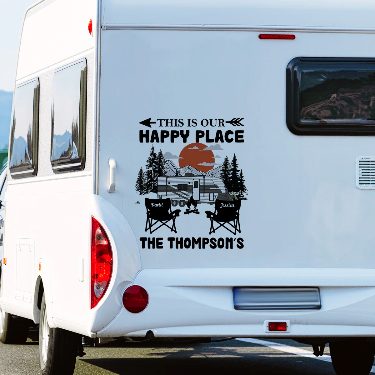 Personalized RV Camper Door Decal for Family - Custom Happy Place Design Sticker MagicInPrints