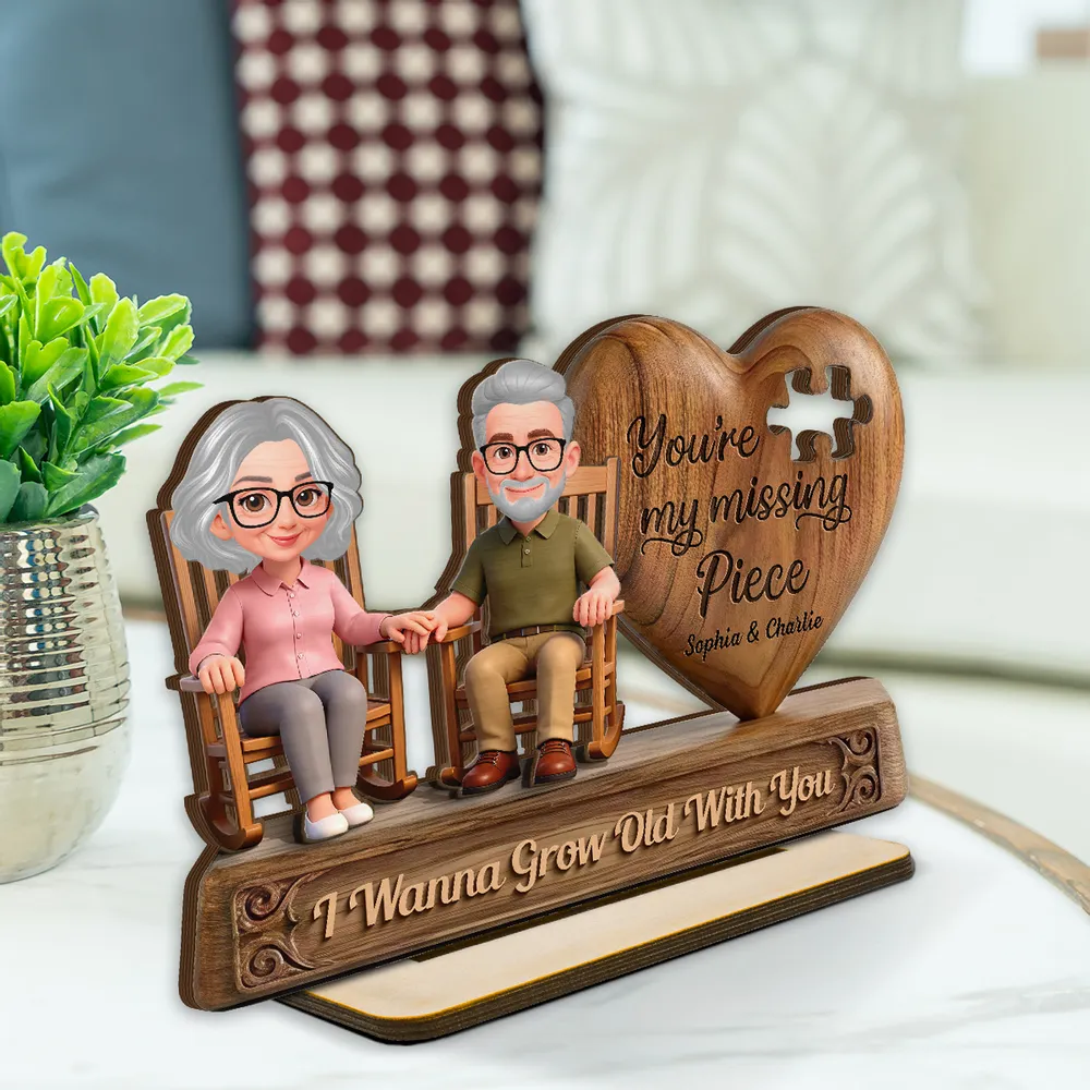 Personalized Couple Figurine with Heart Puzzle - Anniversary Gift for Seniors Plaque MagicInPrints