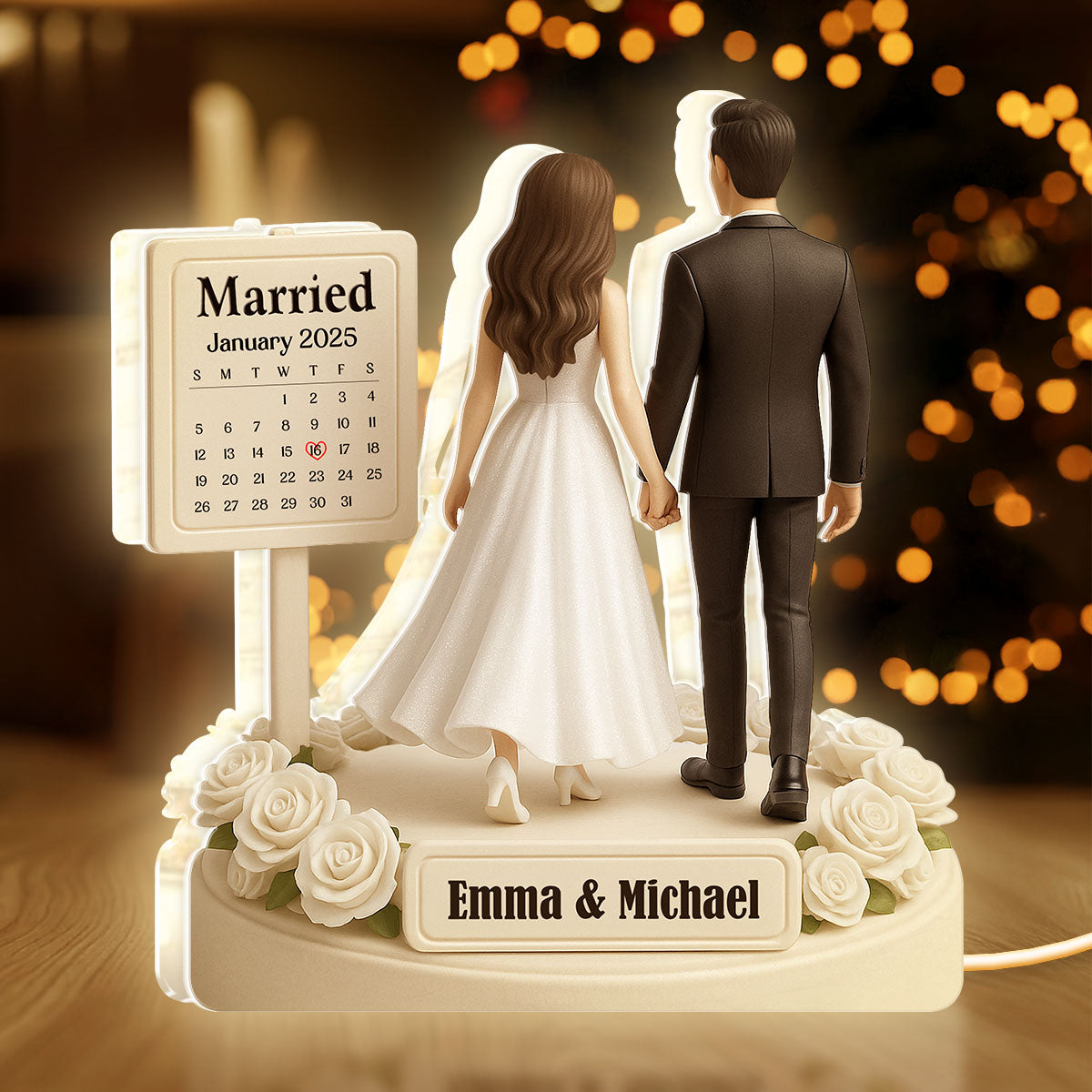 Personalized Wedding Cake Topper Figurine with Date Display - Perfect for Newlyweds Plaque MagicInPrints