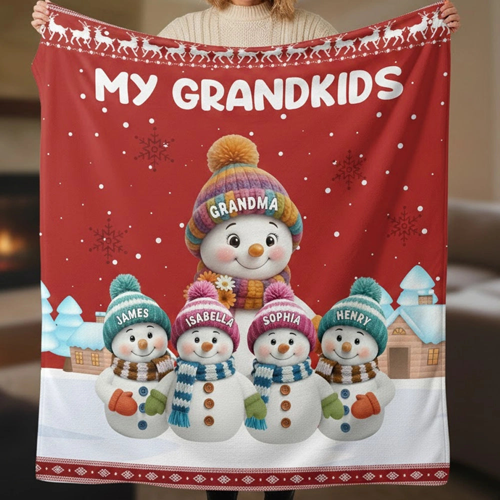 Personalized Snowman Blanket for Grandparents - Cozy Family Winter Gift Blanket MagicInPrints