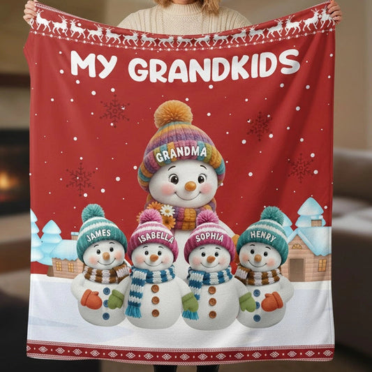 Personalized Snowman Blanket for Grandparents - Cozy Family Winter Gift Blanket MagicInPrints