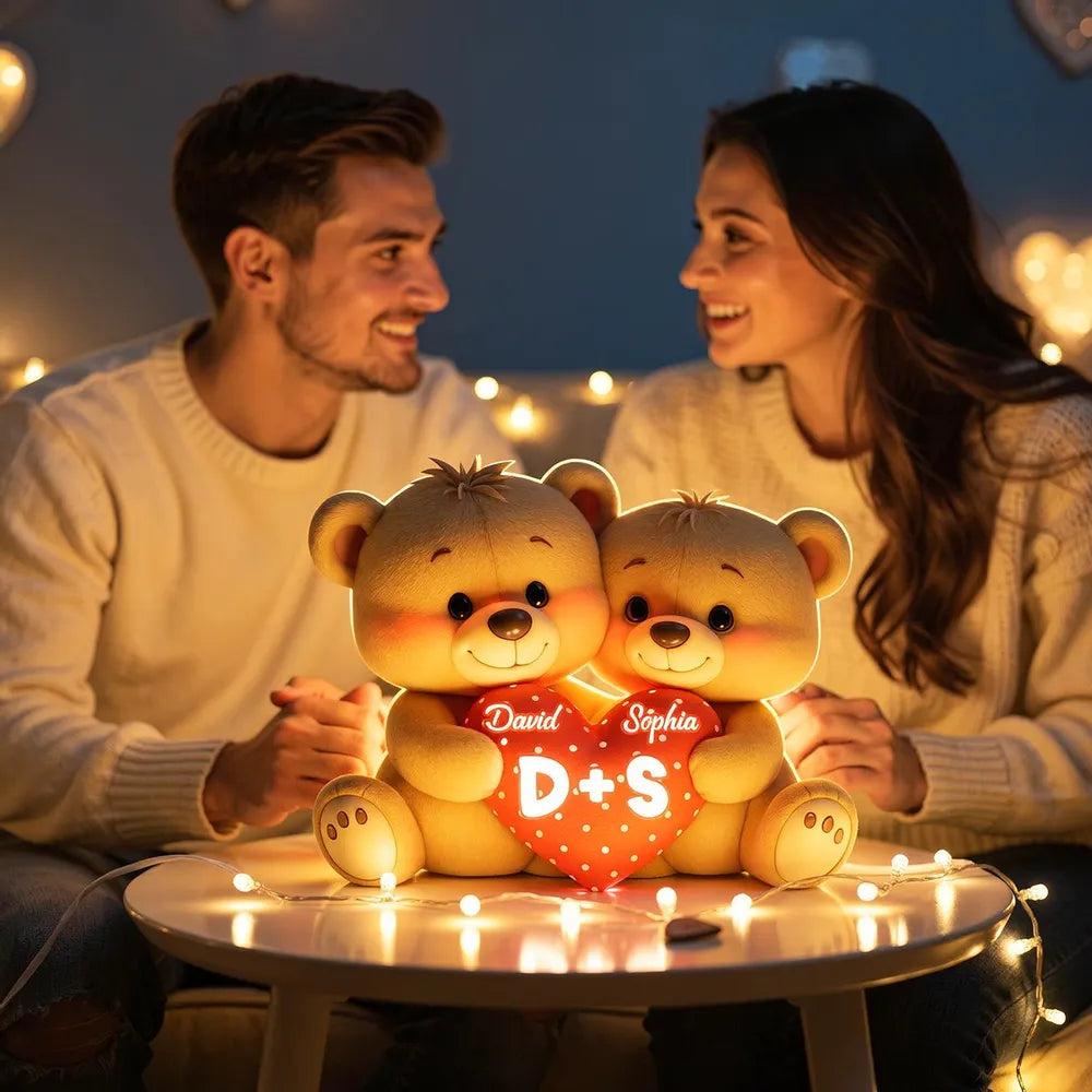 Personalized Teddy Bear LED Night Light for Couples - Romantic Gift Plaque MagicInPrints