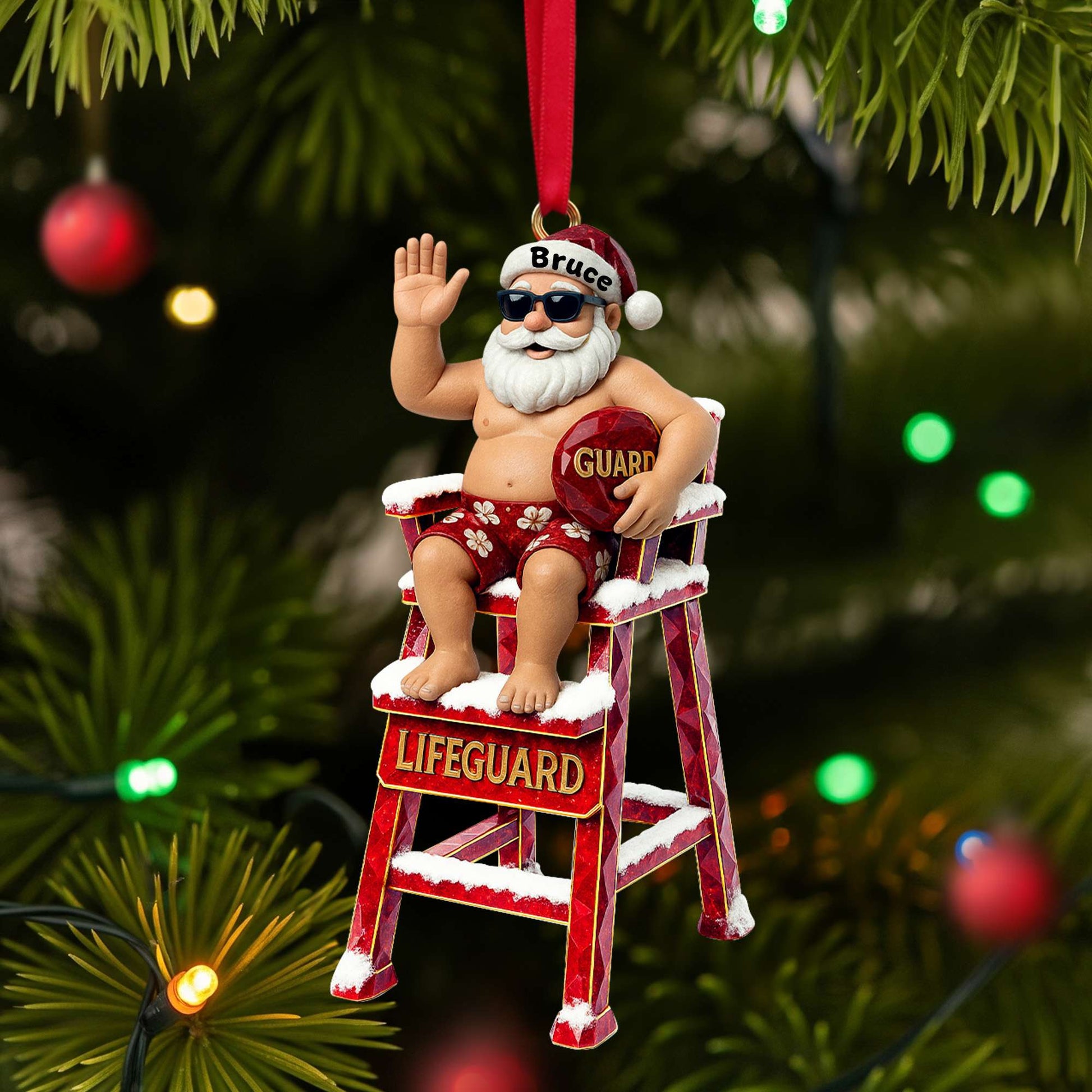 Caricature Beach Santa Lifeguard Ornament - Personalized Christmas Gifts For Beach Lifeguard Ornament MagicInPrints