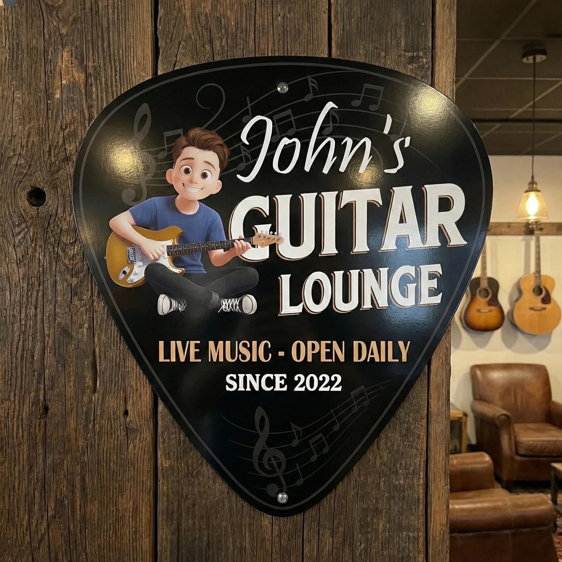 Personalized Guitar Lounge Metal Sign for Music Lovers - Home Decor Sign MagicInPrints