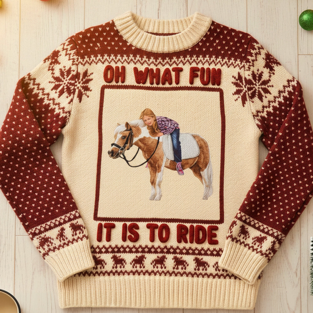 Custom Photo Christmas Gifts For Horse Riding Lovers Ugly Sweater AOP Products MagicInPrints