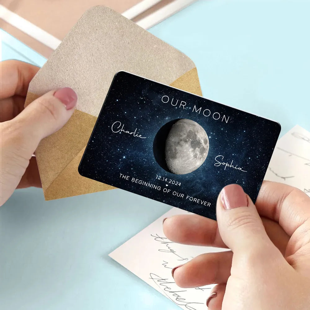 Personalized Moon Phase Metal Print for Couples - Anniversary Gift Wallet Card MagicInPrints
