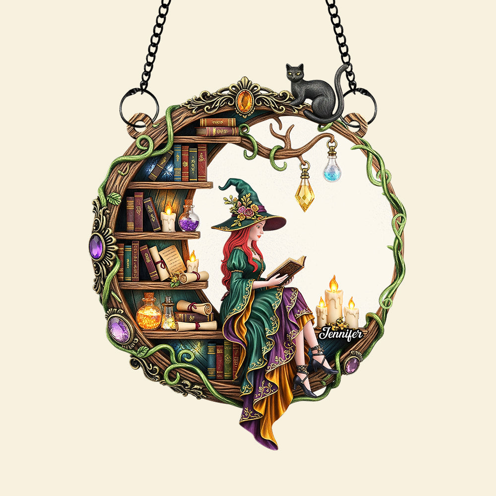 “Embrace the Magic of Reading” - Magical Witch Suncatcher Ornament - Personalized Gift for Book Lovers Ornament MagicInPrints