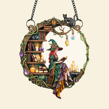 Load image into Gallery viewer, “Embrace the Magic of Reading” - Magical Witch Suncatcher Ornament - Personalized Gift for Book Lovers Ornament MagicInPrints

