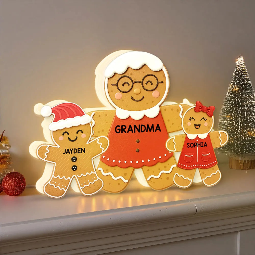 Personalized Gingerbread Family LED Light for Grandma - Christmas Decor Gift Plaque MagicInPrints