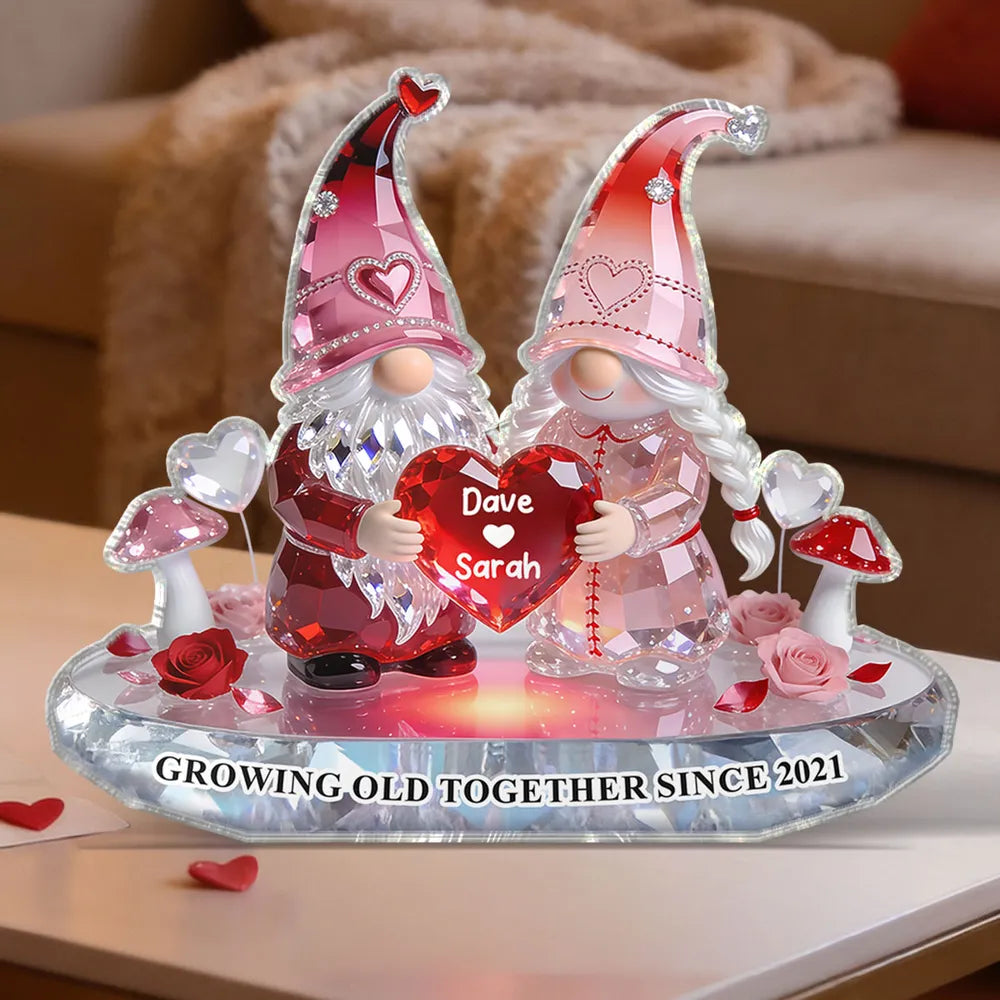 Personalized Gnome Couple Figurine for Couples with Heart - Anniversary Gift Plaque MagicInPrints