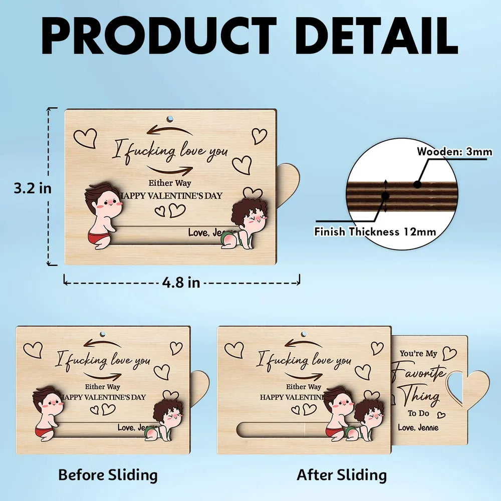 Personalized Sliding Wooden Card for Couples - Valentine's Day Gift Ornament MagicInPrints