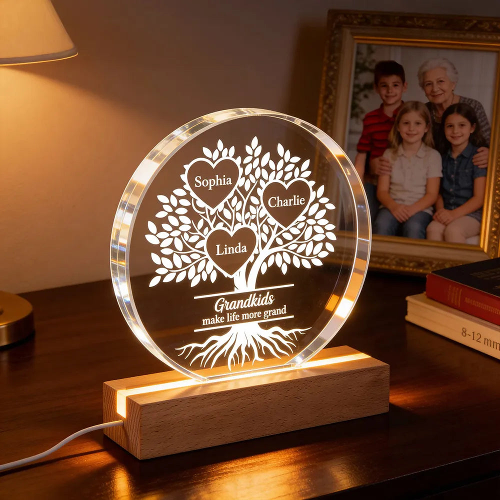 Personalized LED Family Tree Night Light for Grandparents - Heartwarming Decor Gift Plaque MagicInPrints