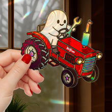 Load image into Gallery viewer, &quot;Rev up your spirit!&quot; Personalized Cute Tractor Ghost Farmer Suncatcher - Unique Gift for Farmers Ornament MagicInPrints

