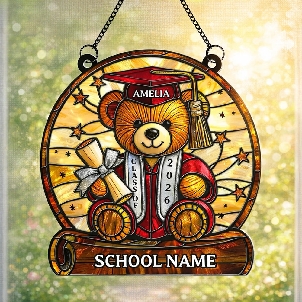 Personalized Graduation Bear Suncatcher for Class of 2026 - Perfect Graduation Gift Ornament MagicInPrints