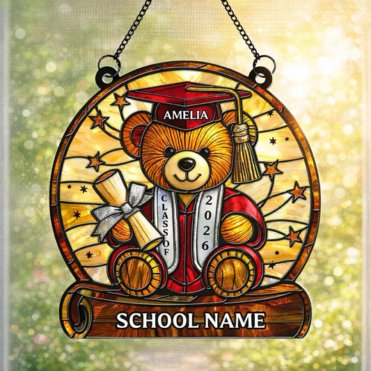 Personalized Graduation Bear Suncatcher for Class of 2026 - Perfect Graduation Gift Ornament MagicInPrints
