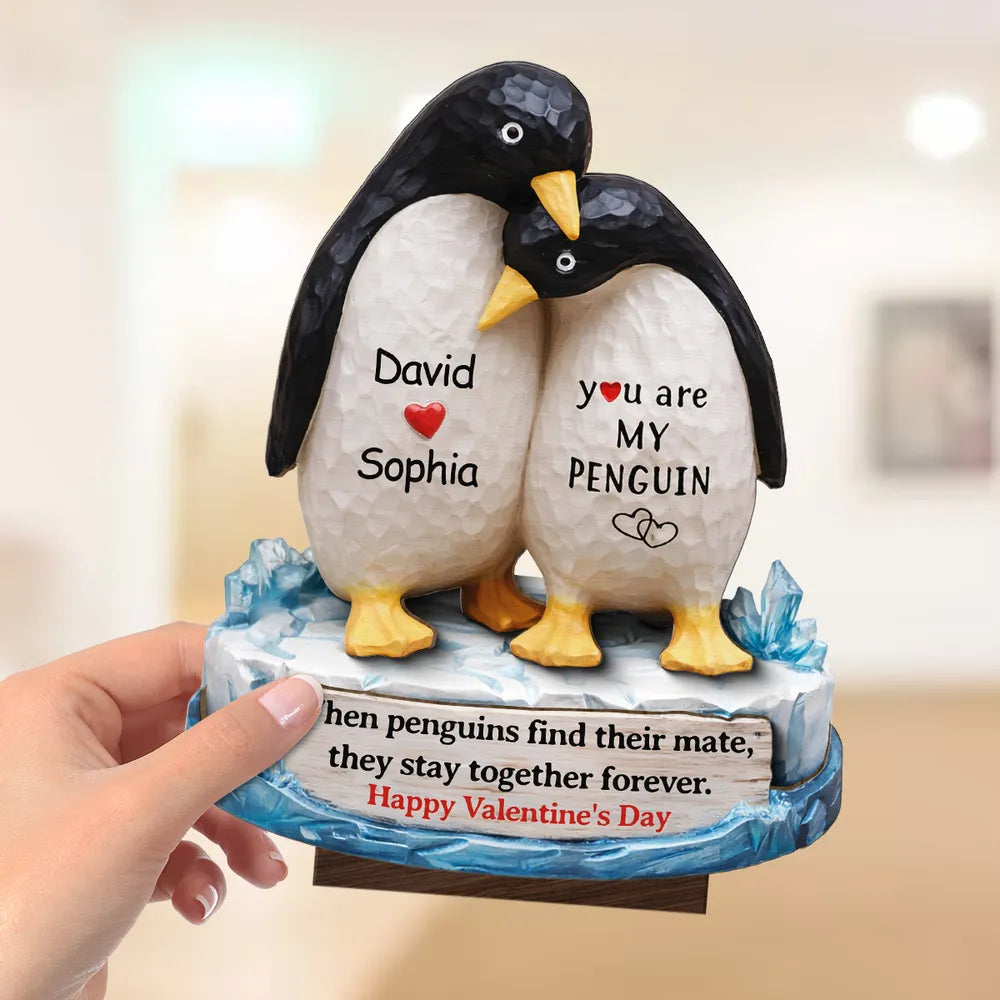 Personalized Penguin Couple Figurine for Lovers - Valentine's Day Gift Plaque MagicInPrints