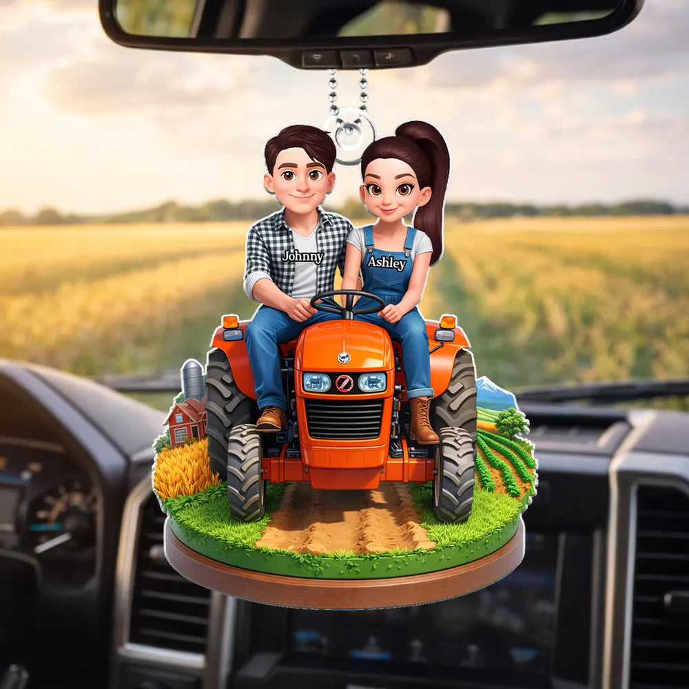 Custom Couple Tractor Ornament for Farmers - Personalized Gift Car Hanger MagicInPrints