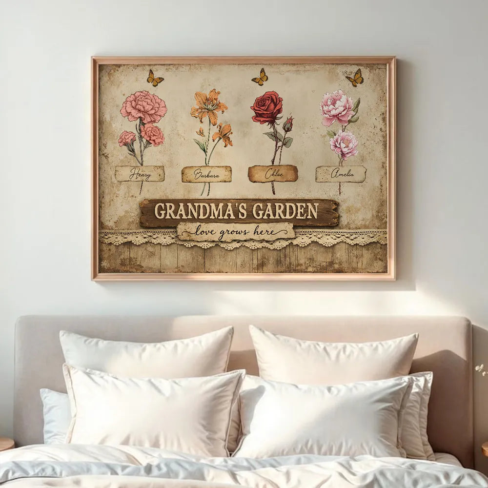 Personalized Grandma's Garden Floral Canvas Wall Art - Family Gift Poster or Canvas MagicInPrints