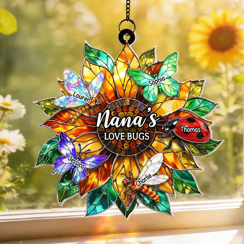 Personalized Stained Glass Suncatcher for Nana - Love Bugs Design Ornament MagicInPrints