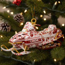 Load image into Gallery viewer, “Ride Through the Snow” - Personalized Snowmobile Toile de Jouy Ornament - Unique Christmas Gift for Friends and Family Ornament MagicInPrints
