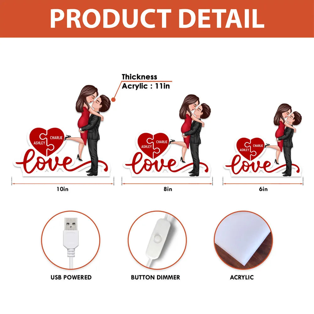 Personalized LED Lamp for Couples with Heart Puzzle Design - Romantic Gift Plaque MagicInPrints