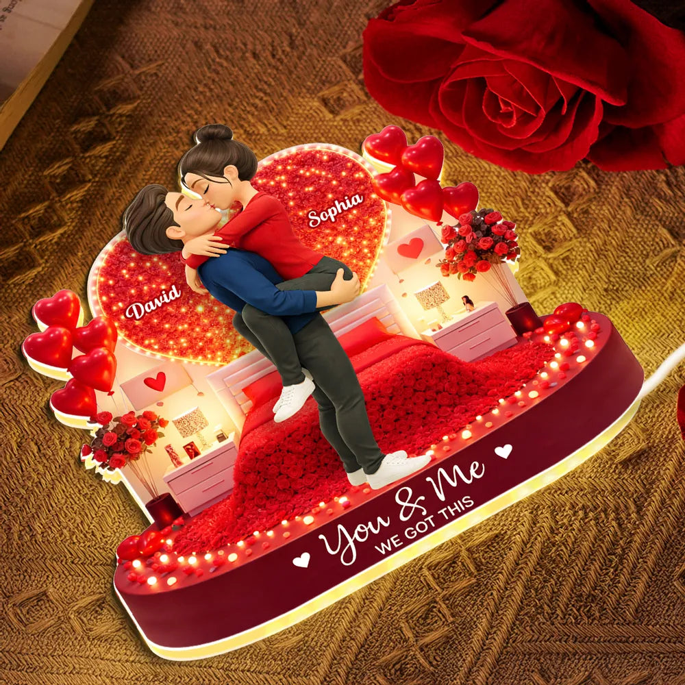 Personalized Romantic Couple Figurine with LED Heart - Anniversary Gift Plaque MagicInPrints