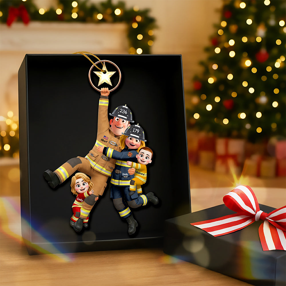 Celebrate Family Bonds: Fun Hanging Firefighter Family Ornament - Personalized Gift for Firefighter Dads, Moms, and Kids Ornament MagicInPrints