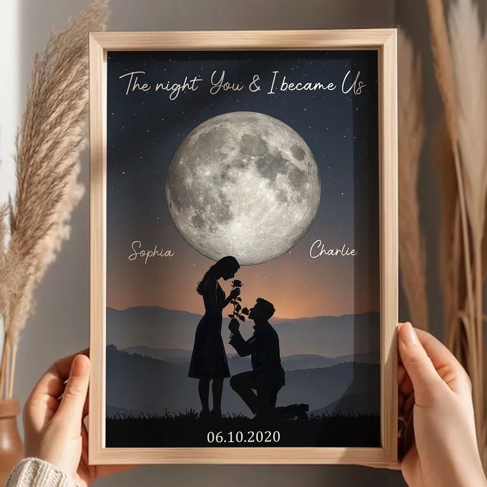 Personalized Romantic Moonlight Proposal Art Print for Couples - Engagement Gift Poster or Canvas MagicInPrints