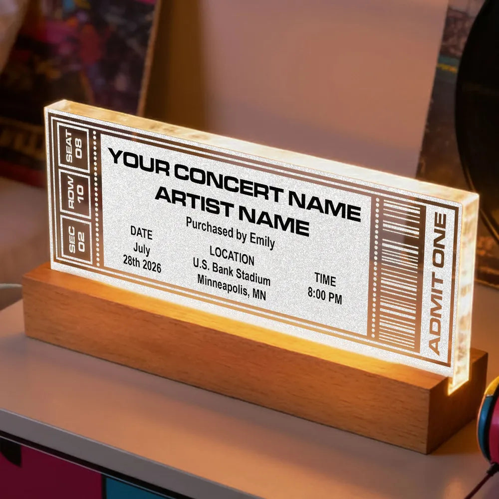 Personalized Concert Ticket Night Light for Music Lovers - Custom Gift for Bedroom Decor Plaque MagicInPrints