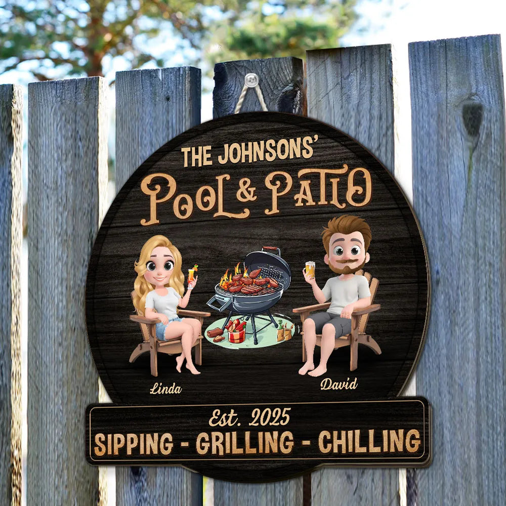 Personalized Wooden Patio Sign for Couples - Outdoor Grilling Decor Sign MagicInPrints