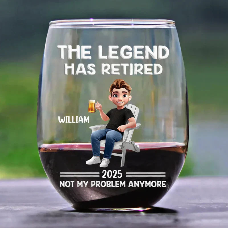 Personalized Retirement Wine Glass for Women - The Legend Has Retired 2026 Cup MagicInPrints