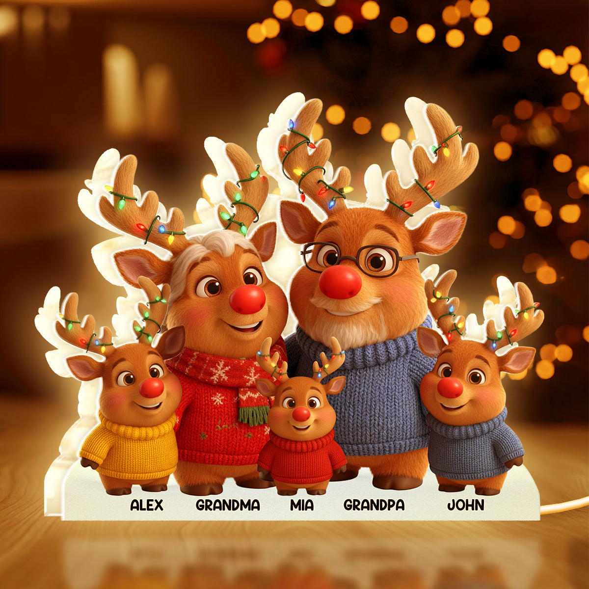 Custom Family Reindeer Figurine Set with Names - Christmas Decor Plaque MagicInPrints