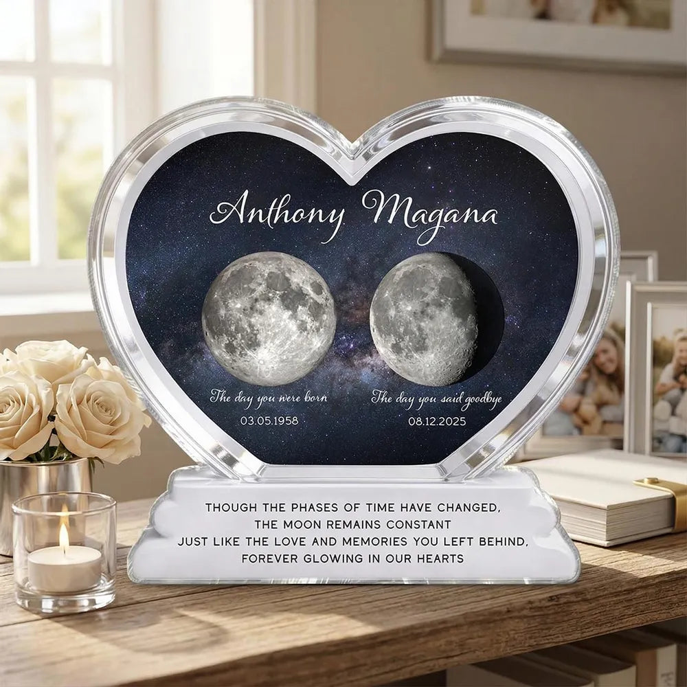Personalized Heart-Shaped Moon Phase Memorial Plaque for Loved Ones - Sentimental Keepsake Plaque MagicInPrints