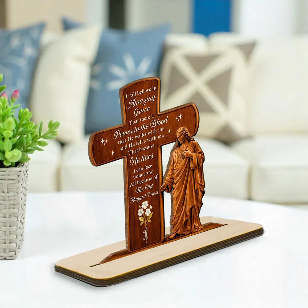 Personalized Wooden Cross with Jesus Figurine for Religious Home Decor - Inspirational Gift Plaque MagicInPrints