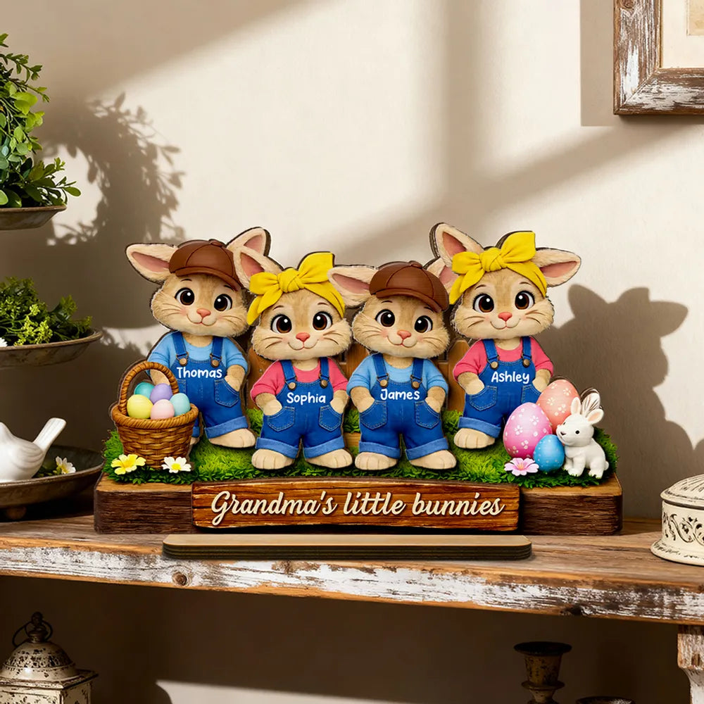 Personalized Bunny Family Garden Statue for Grandma - Easter Decoration Plaque MagicInPrints