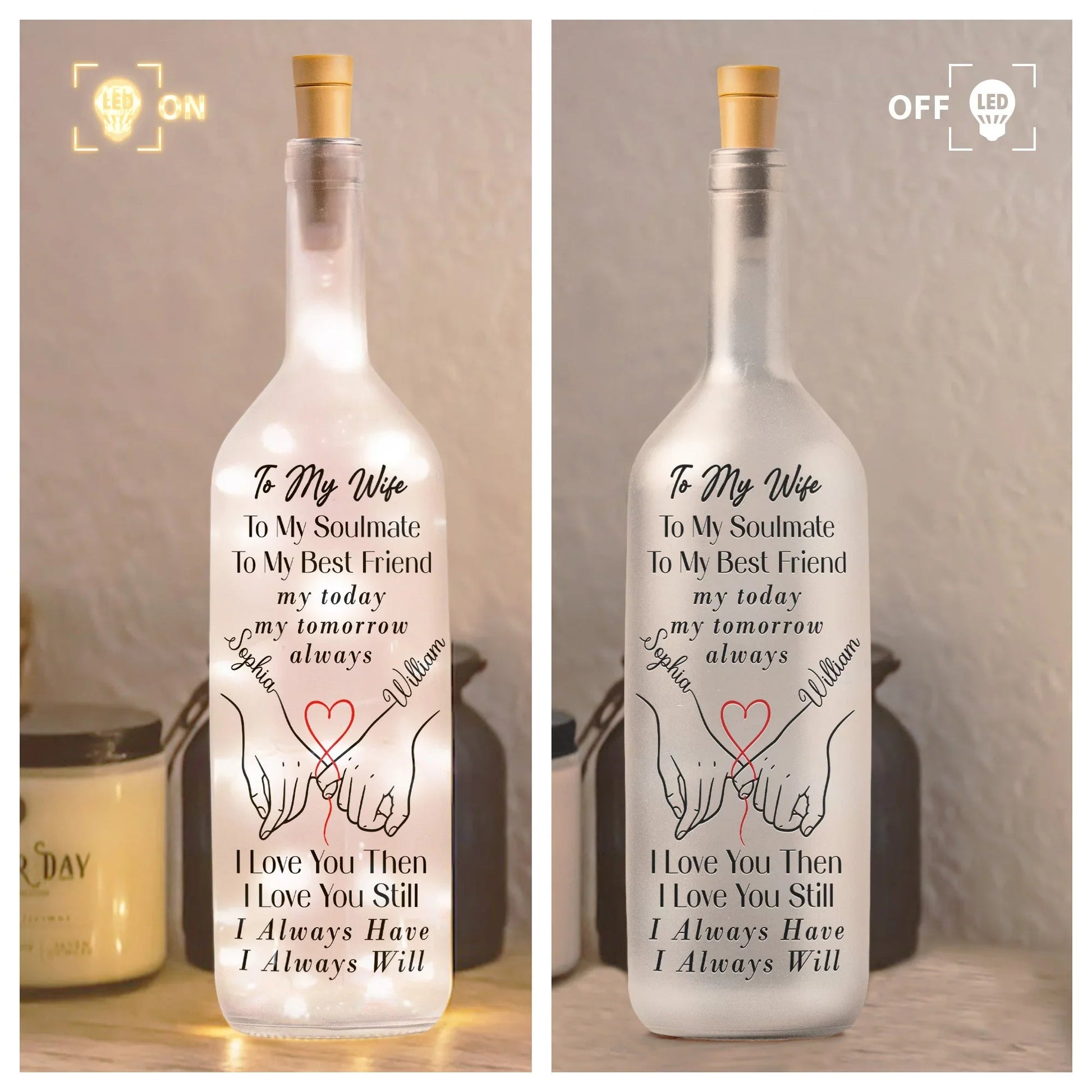 Personalized LED Wine Bottle Lamp for Wife - Romantic Anniversary Gift Lamp MagicInPrints