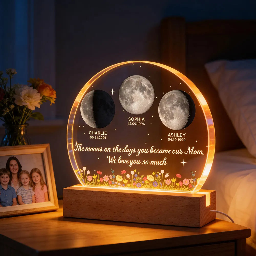 Personalized Moon Phase Lamp for Mom - Custom Birth Dates Keepsake Plaque MagicInPrints