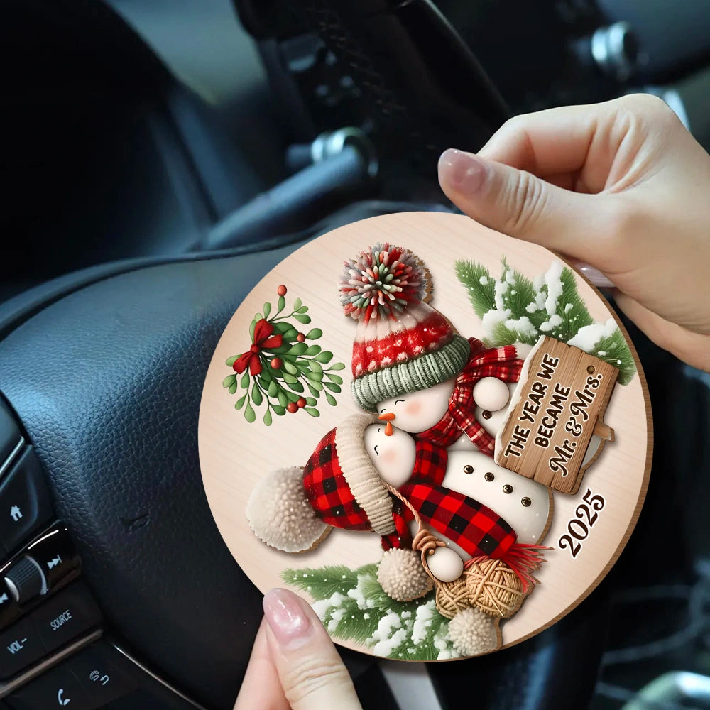Personalized Christmas Ornament for Couples - Snowman Design with Names - Wedding Keepsake 2025 Car Hanger MagicInPrints