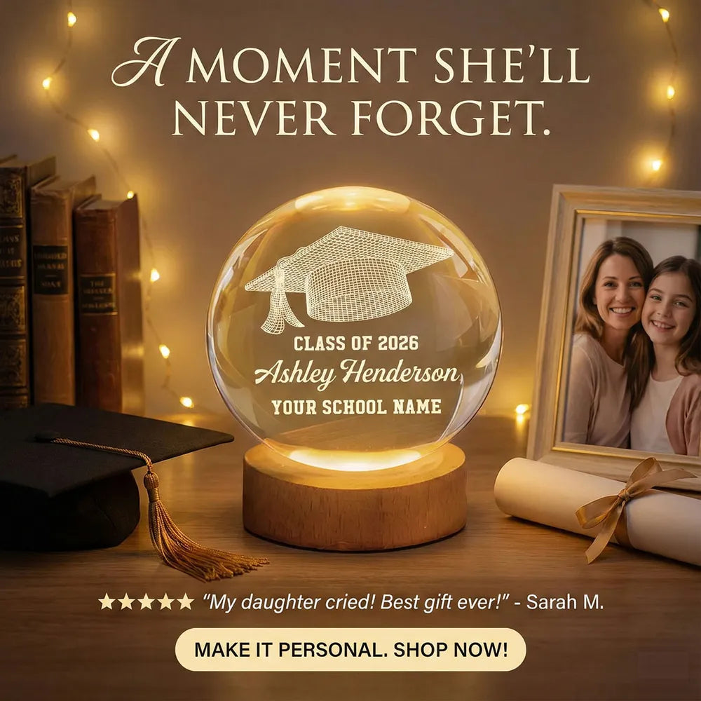Personalized Graduation Crystal Ball for Class of 2026 - Custom Gift for Graduates Lamp MagicInPrints