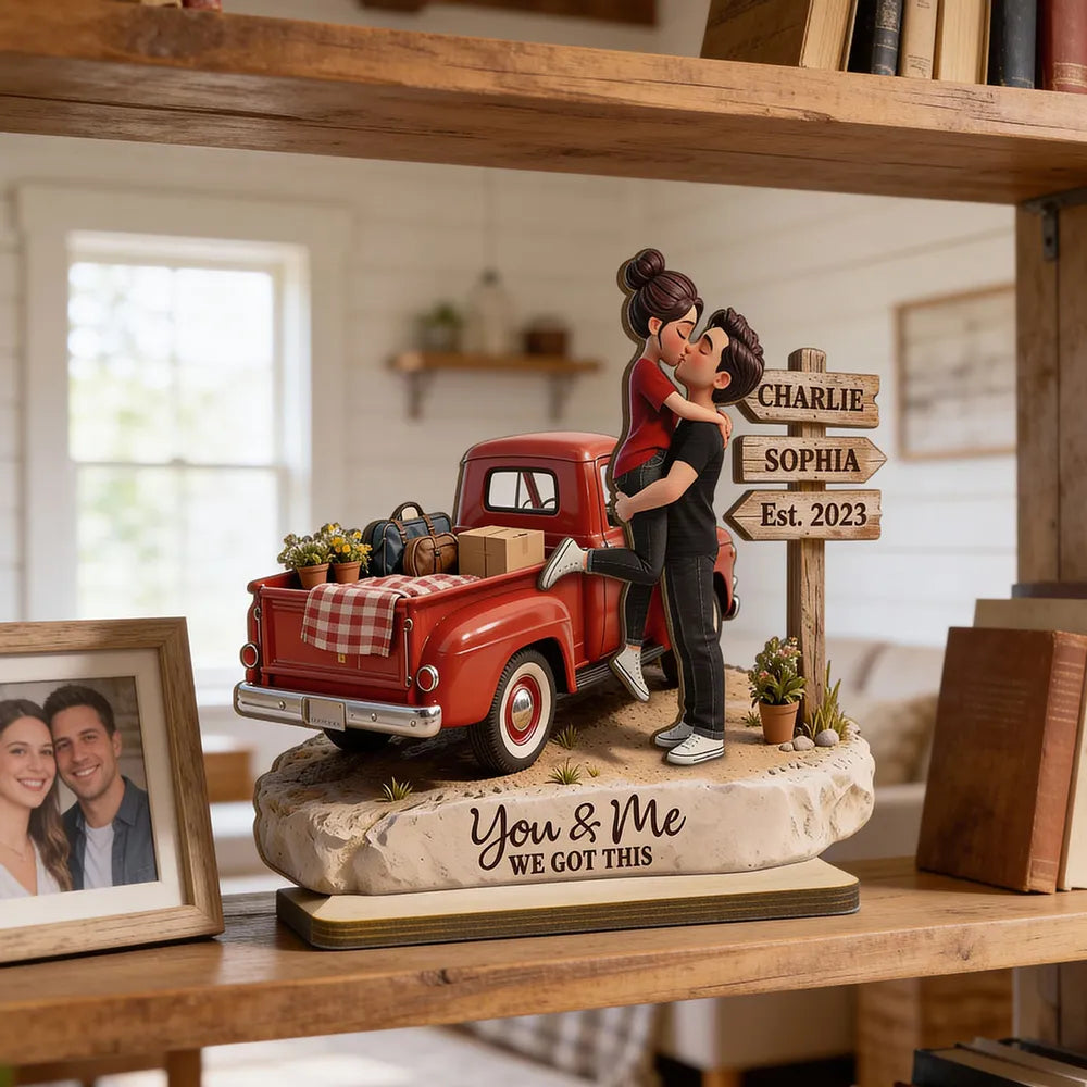 Personalized Romantic Couple Figurine with Vintage Truck - Anniversary Keepsake Plaque MagicInPrints