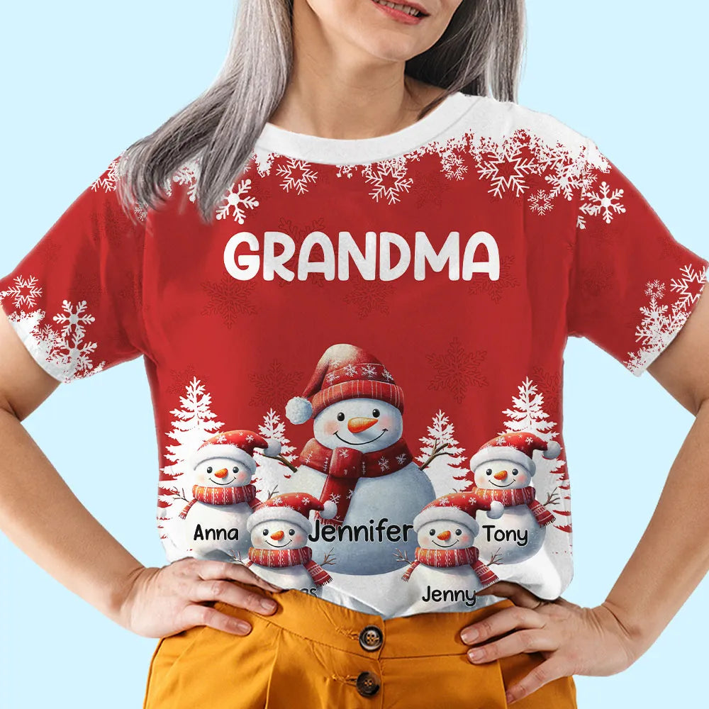 Personalized Grandma Christmas T-Shirt for Family - Snowman Design Cloth MagicInPrints