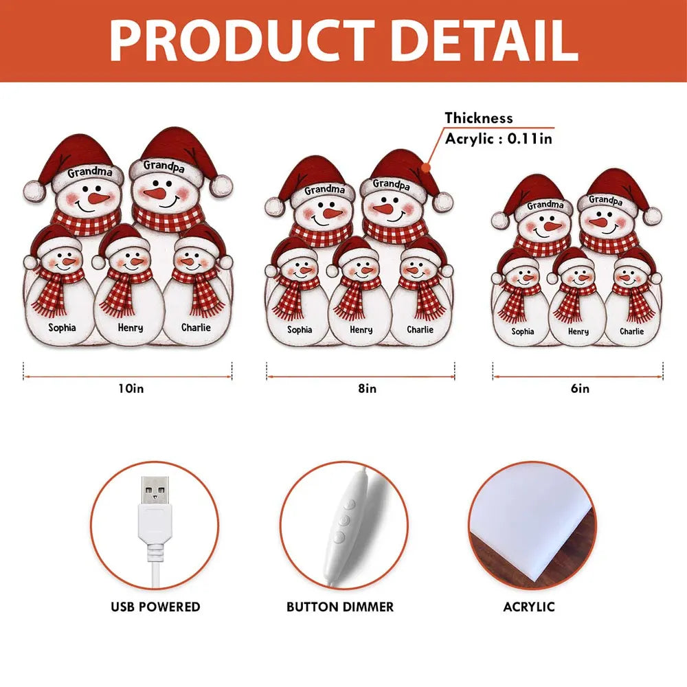 Personalized Snowman Family LED Light for Grandparents - Christmas Decoration Plaque MagicInPrints
