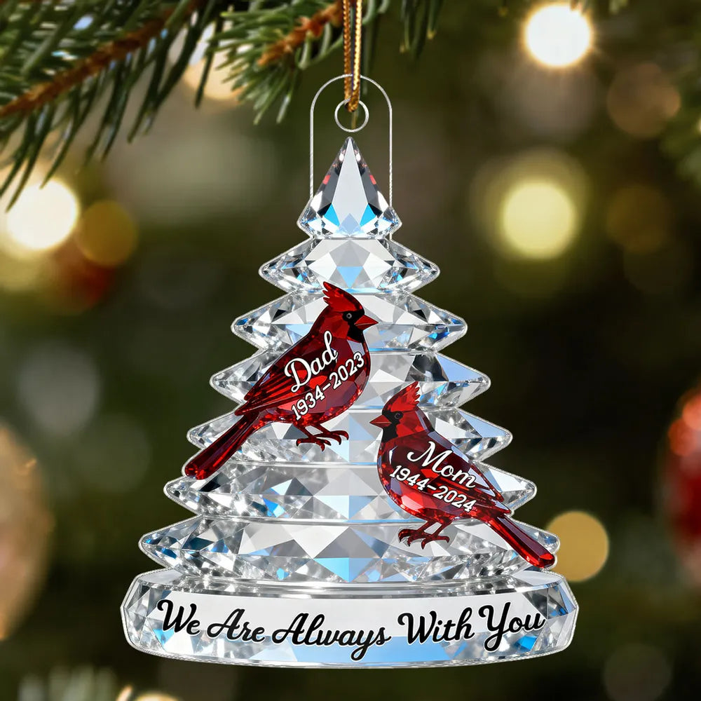 Personalized Memorial Christmas Ornament for Family - Crystal Tree with Cardinals Ornament MagicInPrints
